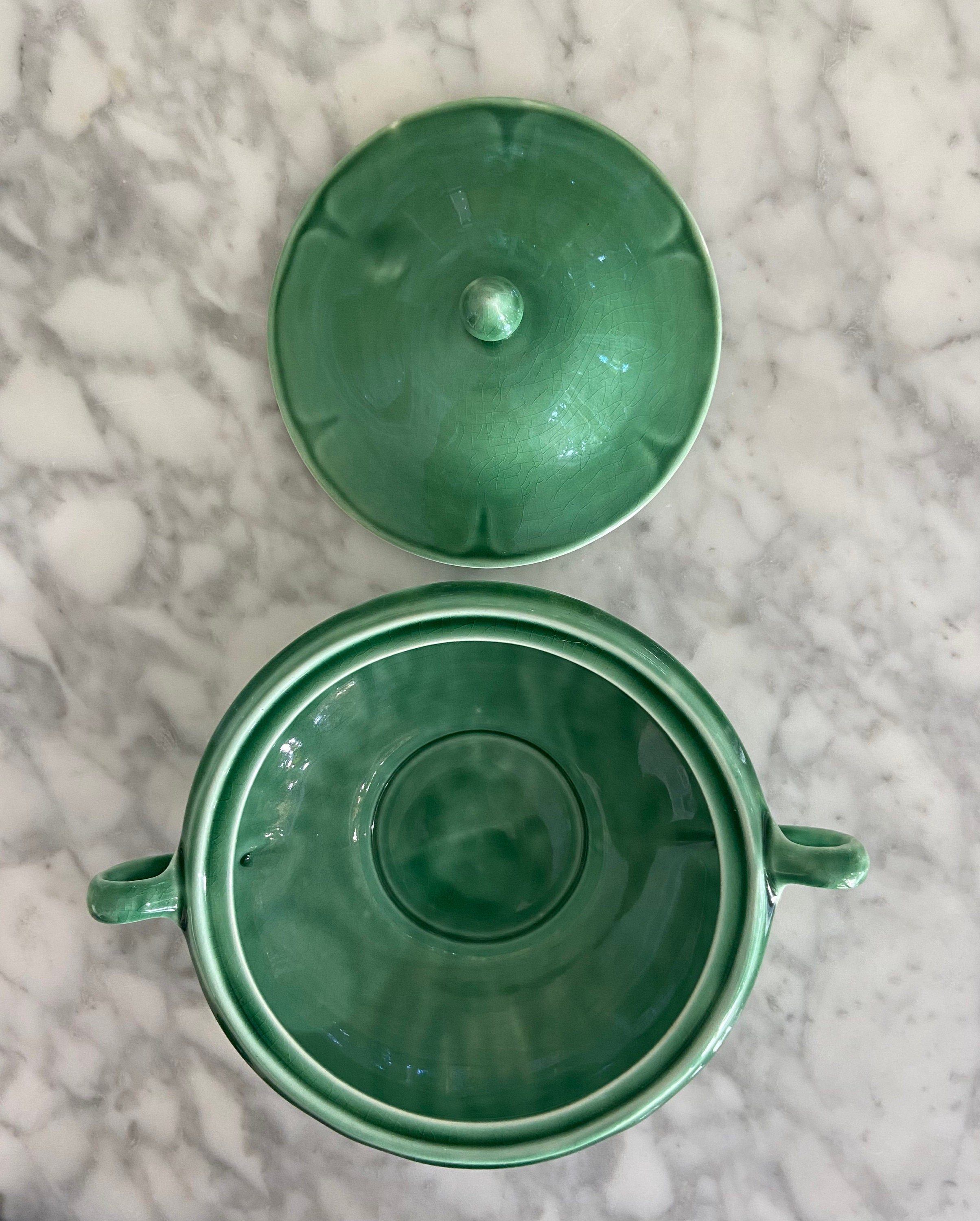 Vintage Green Ceramic Serving Dish With Lid Etsy