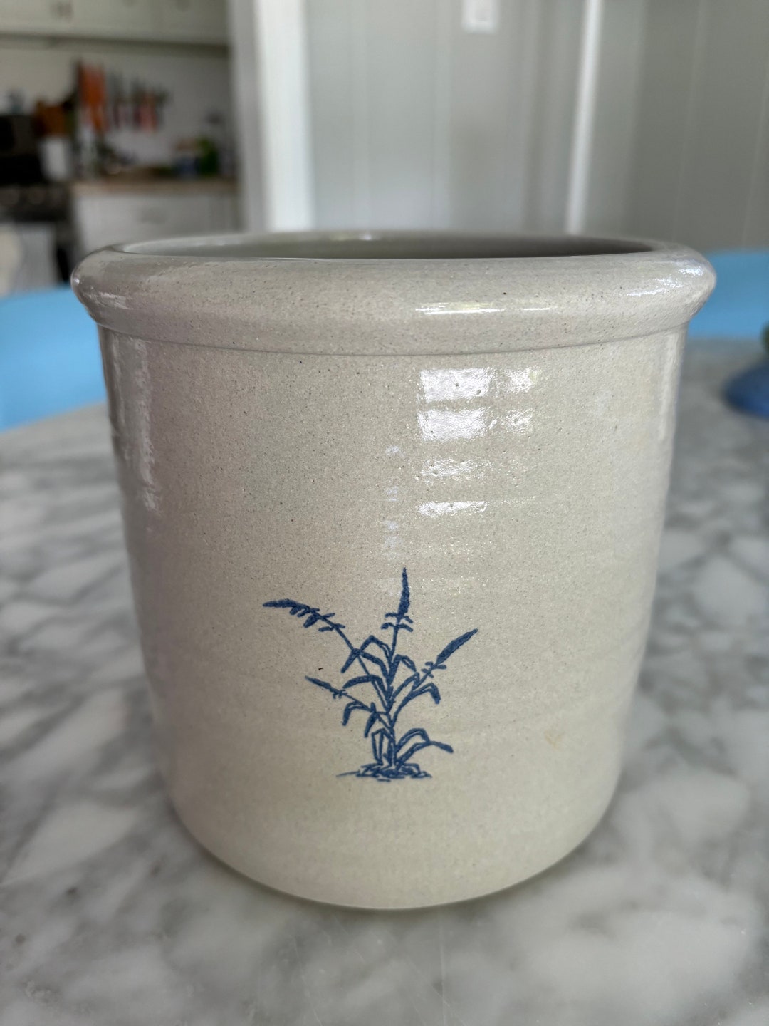 Vintage Red Wing Stoneware Crock / Utensil Holder With Blue Plant ...