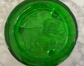 RARE BLENKO Leo the Lion Ashtray by Joel Myers circa 1965 - Thick Heavy Green Glass