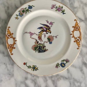 Antique Decorative Plate by EPIAG of Czechoslovakia circa 1920s-40s - Gold Rim and Accents with Gorgeous Bird and Plant Art