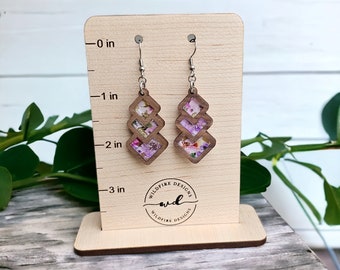 Beautiful Dangly Wood Floral Earrings ~ Wooden Earrings ~ Floral Acrylic