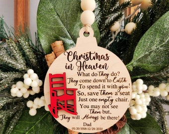 Christmas in Heaven Ornament ~ Personalized Wooden Ornament ~ Laser Cut ~ Memorial ~ In Memory Of ~ Lost Loved One ~ Personalised Ornament