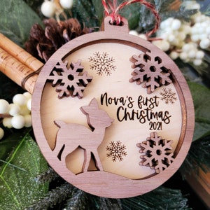 Personalized Baby's First Christmas Wood Ornament 1st Christmas Baby Name Ornament Wooden Ornament Deer image 2