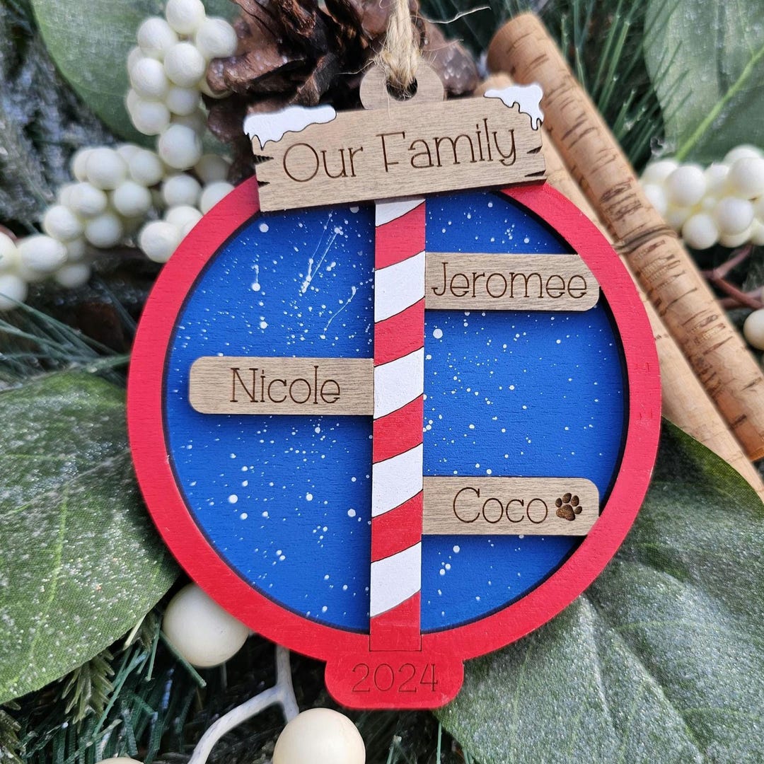 Personalized Wood North Pole Family Christmas Ornament - Etsy