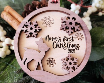 Personalized Baby's First Christmas Wood Ornament ~ 1st Christmas ~ Baby Name Ornament ~ Wooden Ornament~ Deer