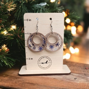 Beautiful Dangly Wood Snowflake Earrings ~ Snow Earrings ~ Wooden Earrings ~ Snowflake Acrylic ~ Hanging Earrings
