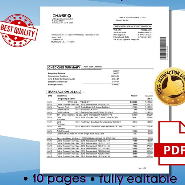 Chase Bank Statement Template Etsy
