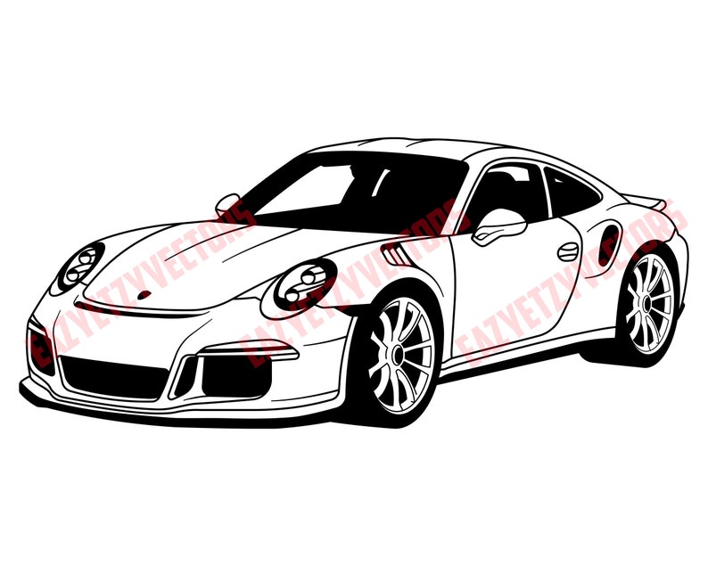 Porsche 911 GT3 RS Vector File Drawing (Instant Download) - Etsy