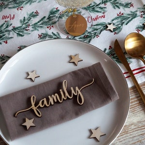 Kerst Diner Tafel Instelling, Winter Bruiloft Feest Tafel Decor, Kerst plaatsnaam Houten Kerst Servies, Laser Gesneden Kerst Woorden