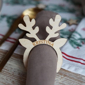 Porta tovaglioli natalizi, porta tovaglioli a forma di corna, apparecchiatura per la cena di Natale, porta tovaglioli per albero di Natale, decorazioni per la tavola per matrimoni invernali