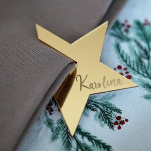 Porta tovaglioli natalizi, porta tovaglioli a forma di stella, apparecchiatura per la cena di Natale, anello per tovaglioli per albero di Natale, decorazioni per la tavola per matrimoni invernali