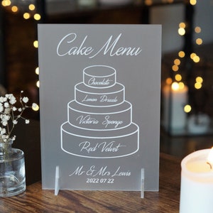Personalised Wedding Cake Menu Sign, Wedding Cake Flavour Sign, Sweet Bar Sign, Custom Cake Menu Sign, 2 3 4 5 tier cake sign, Treats Sign