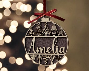 Personalised Name Christmas Decoration, Customizable Christmas tree decorations with names made of wood, Vintage christmas decorations