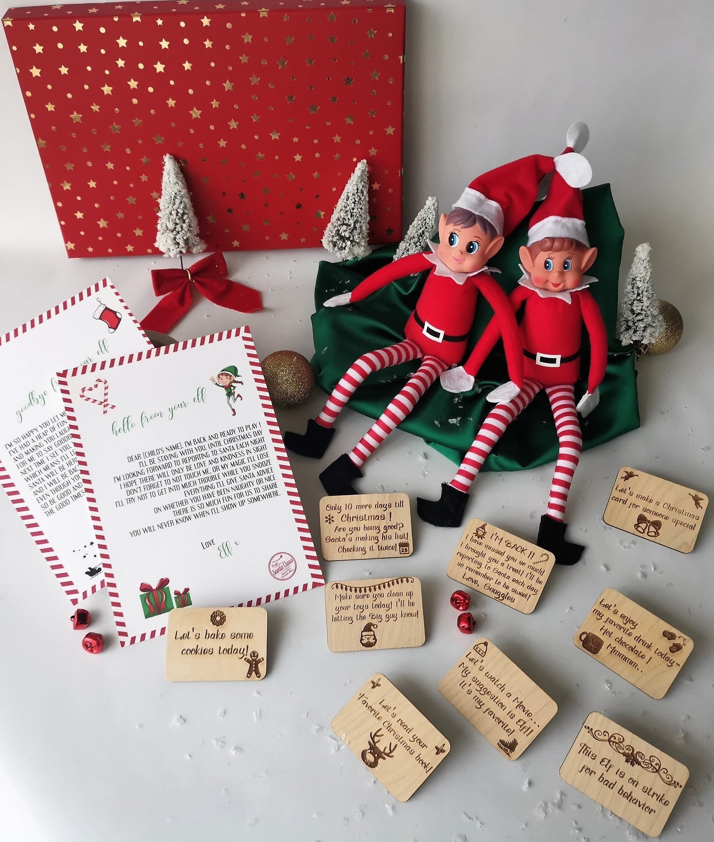 Elf On Shelf Funny Daily Cards, Elf Wood Accessories, On Hello & Goodbye Lettres Personnalisées, Chr