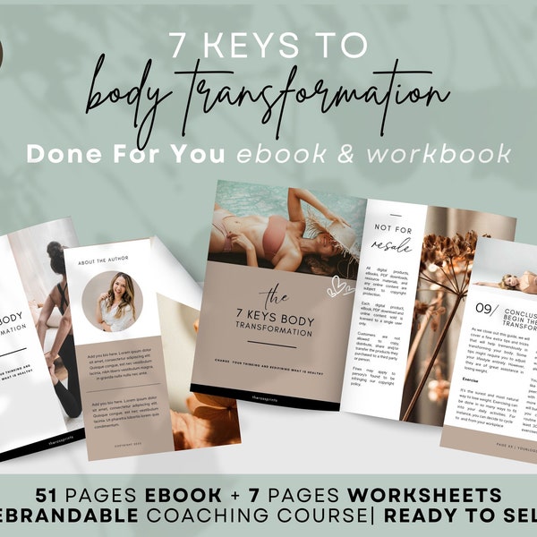 Body Transformation Ebook & Workbook For Health Coach Rebrandable Coaching Program For Fitness Coach Done For You Course Canva Template