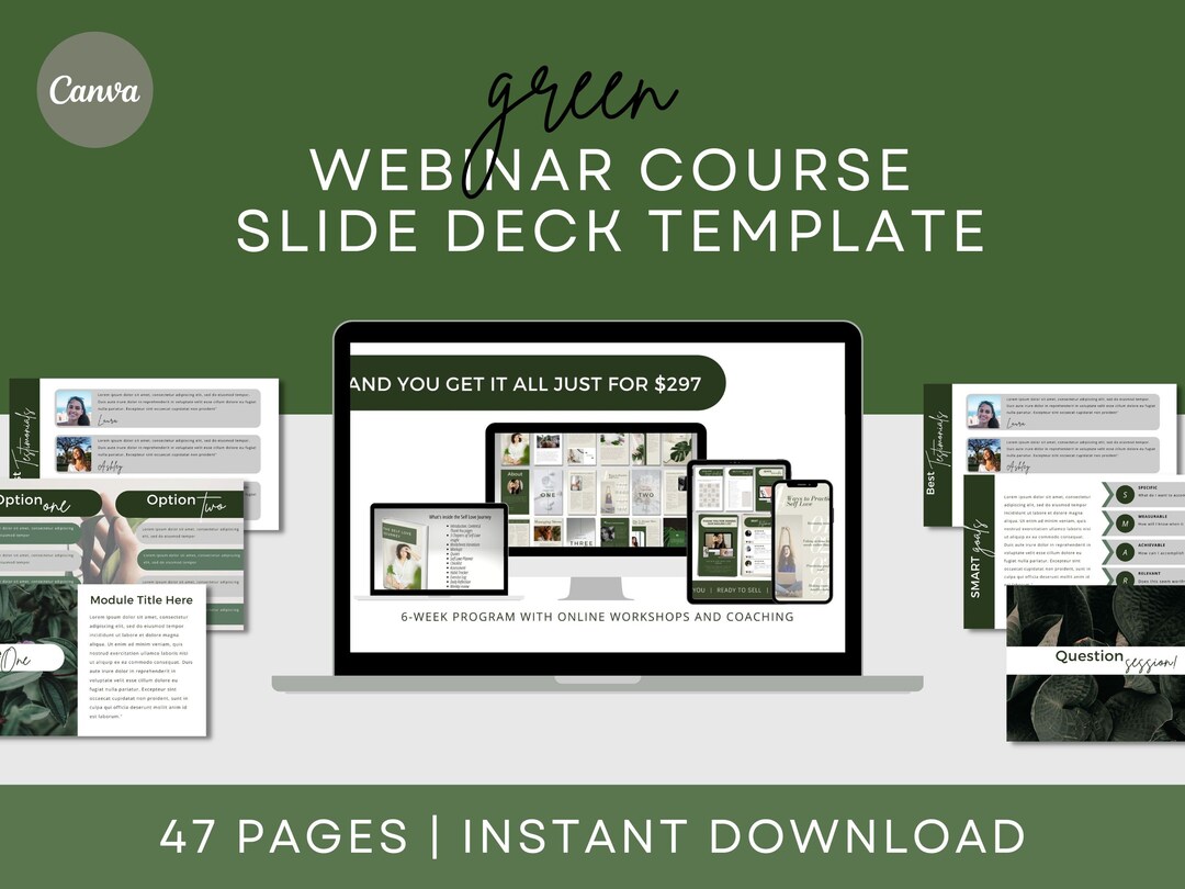 Buy Green Webinar Course & Slide Deck Canva Template for Online Course ...
