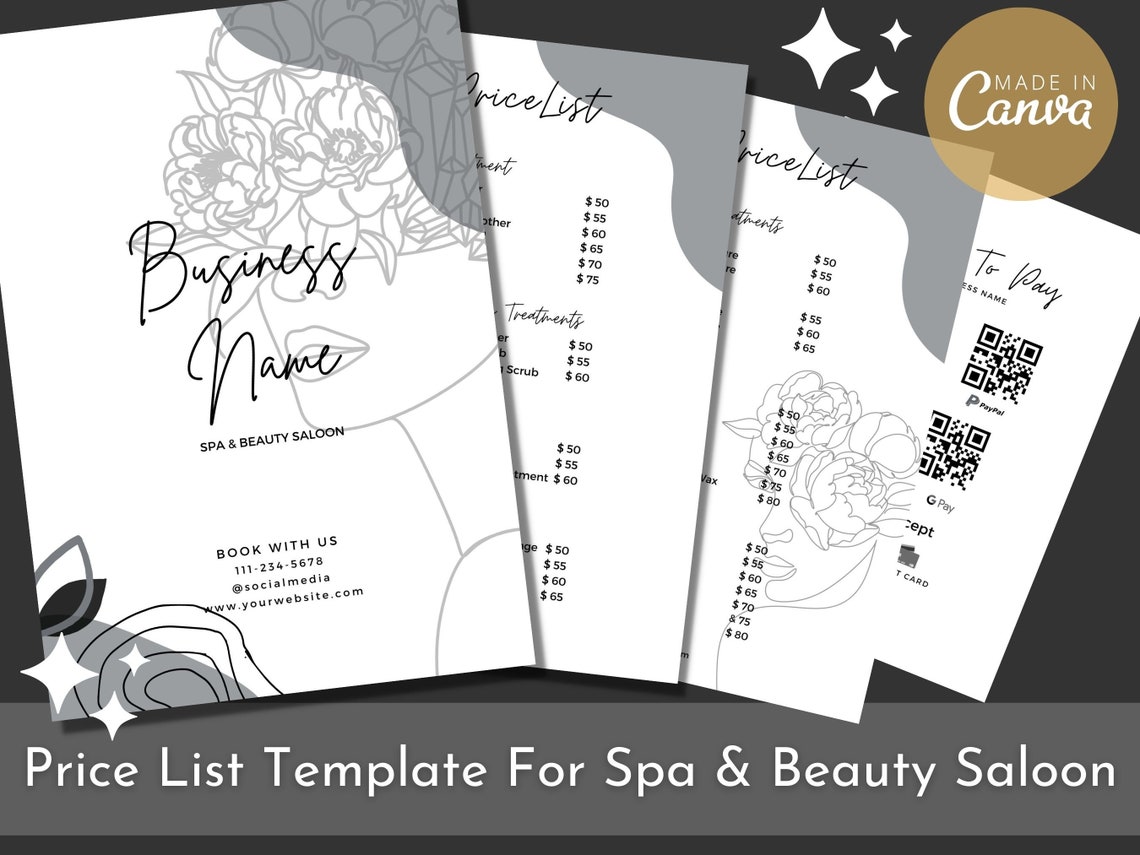 Printable Price List Template Editable Spa and Salon Price - Etsy