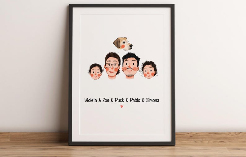 Anpassat minimalistiskt tecknat porträtt, porträtt av husdjur och ägare, anpassad illustration, porträtt från foto, parporträtt, familjeporträtt bild 7