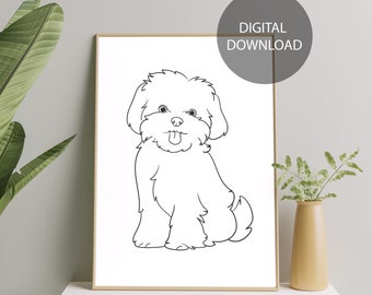 Maltese Terrier Line Art, Maltese Terrier Minimalist Wall art, Printable Maltese Terrier Art, Maltese Terrier Modern art, Maltese Lover Gift