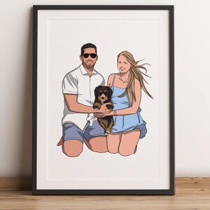 Portrait de couple personnalisé avec animal de compagnie, portrait numérique avec animal de compagnie, cadeau d'anniversaire, dessin de propriétaire et d'animal de compagnie à partir d'une photo, dessin de couple et d'animal de compagnie