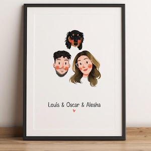 Anpassat minimalistiskt tecknat porträtt, porträtt av husdjur och ägare, anpassad illustration, porträtt från foto, parporträtt, familjeporträtt bild 5