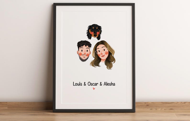 Anpassat minimalistiskt tecknat porträtt, porträtt av husdjur och ägare, anpassad illustration, porträtt från foto, parporträtt, familjeporträtt bild 5