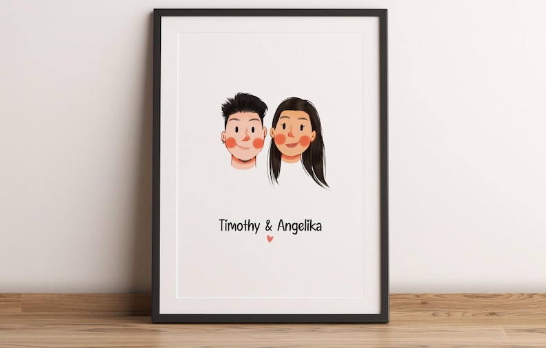 Anpassat minimalistiskt tecknat porträtt, porträtt av husdjur och ägare, anpassad illustration, porträtt från foto, parporträtt, familjeporträtt bild 2