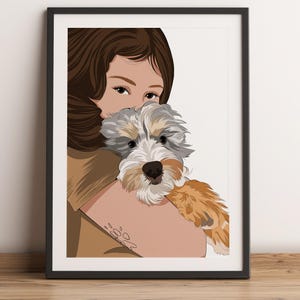 Custom Pet and Owner Drawing, Personalized Dog Owner Gift, Couple with Dog Drawing, Pet and Owner Portrait, Custom Pet Portrait
