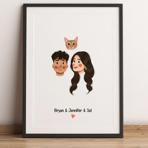 Anpassat minimalistiskt tecknat porträtt, porträtt av husdjur och ägare, anpassad illustration, porträtt från foto, parporträtt, familjeporträtt bild 8