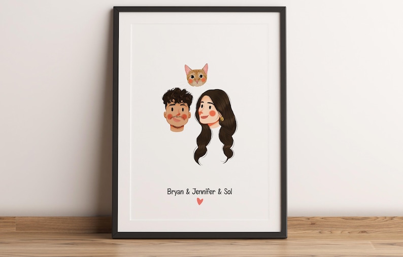 Anpassat minimalistiskt tecknat porträtt, porträtt av husdjur och ägare, anpassad illustration, porträtt från foto, parporträtt, familjeporträtt bild 8