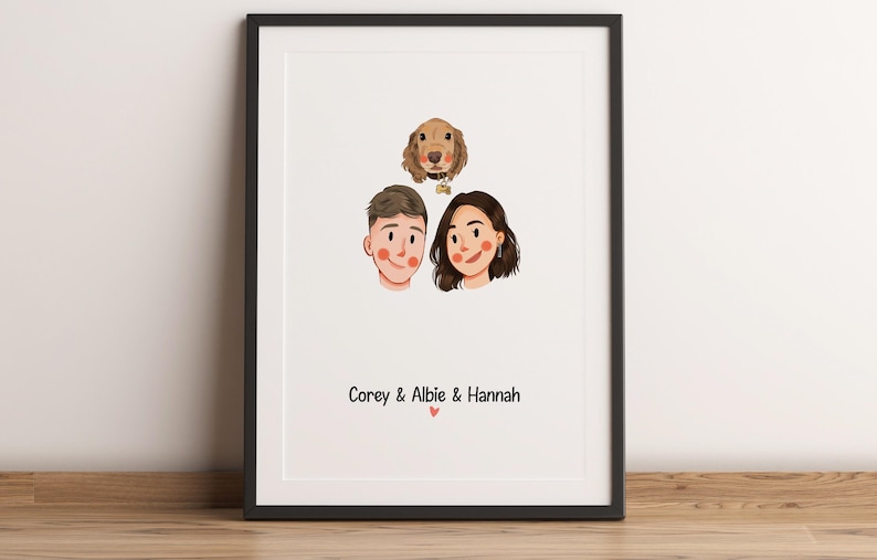 Anpassat minimalistiskt tecknat porträtt, porträtt av husdjur och ägare, anpassad illustration, porträtt från foto, parporträtt, familjeporträtt bild 18