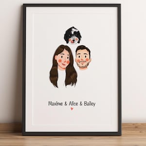 Anpassat minimalistiskt tecknat porträtt, porträtt av husdjur och ägare, anpassad illustration, porträtt från foto, parporträtt, familjeporträtt bild 15