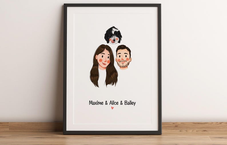 Anpassat minimalistiskt tecknat porträtt, porträtt av husdjur och ägare, anpassad illustration, porträtt från foto, parporträtt, familjeporträtt bild 15