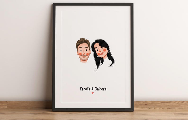 Anpassat minimalistiskt tecknat porträtt, porträtt av husdjur och ägare, anpassad illustration, porträtt från foto, parporträtt, familjeporträtt bild 4