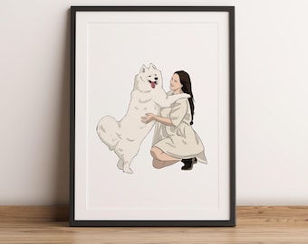 Retrato personalizado de mascota y dueño, regalo personalizado para dueño de perro, retrato personalizado con mascota, dibujo de dueño y mascota a partir de una foto.