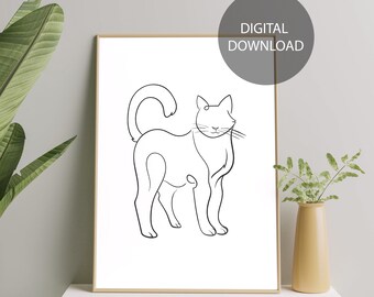 Minimalist Cat Line Art Print, Cat wall art printable, Printable Cat Art, Printable One Line Cat, Gift for Cat Lover, Cat Silhouette Art