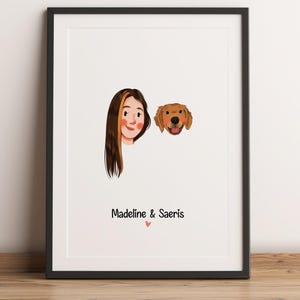 Anpassat minimalistiskt tecknat porträtt, porträtt av husdjur och ägare, anpassad illustration, porträtt från foto, parporträtt, familjeporträtt bild 13