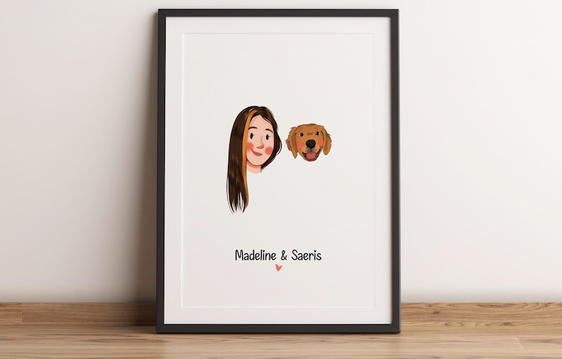 Anpassat minimalistiskt tecknat porträtt, porträtt av husdjur och ägare, anpassad illustration, porträtt från foto, parporträtt, familjeporträtt bild 13