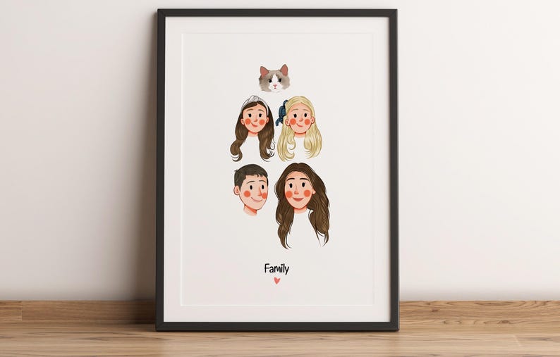 Anpassat minimalistiskt tecknat porträtt, porträtt av husdjur och ägare, anpassad illustration, porträtt från foto, parporträtt, familjeporträtt bild 12
