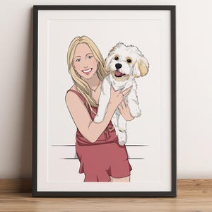 Aangepaste tekening huisdier en eigenaar, gepersonaliseerd cadeau hondeneigenaar, tekening stel met hond, portret huisdier en eigenaar, aangepast huisdierportret