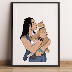 Custom Pet and Owner Portrait, Personalized Dog Owner Gift, Personalised Portrait with Pet, Owner and Pet Drawing from Photo