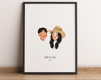 Custom Minimal Cartoon Portrait, Pet and Owner Portrait, Custom Illustration, Portrait From Photo, Couple Portrait, Family Portrait