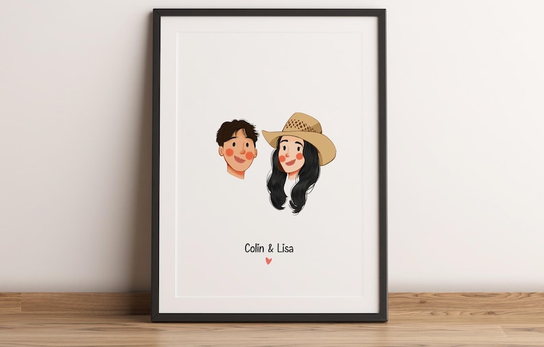 Anpassat minimalistiskt tecknat porträtt, porträtt av husdjur och ägare, anpassad illustration, porträtt från foto, parporträtt, familjeporträtt bild 1