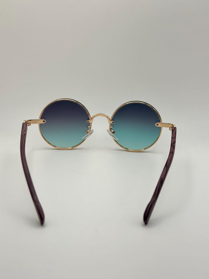 Runda vintage solglasögon | Gradienta retro solglasögon | Guldfärgade bågar UV400 glasögon bild 6