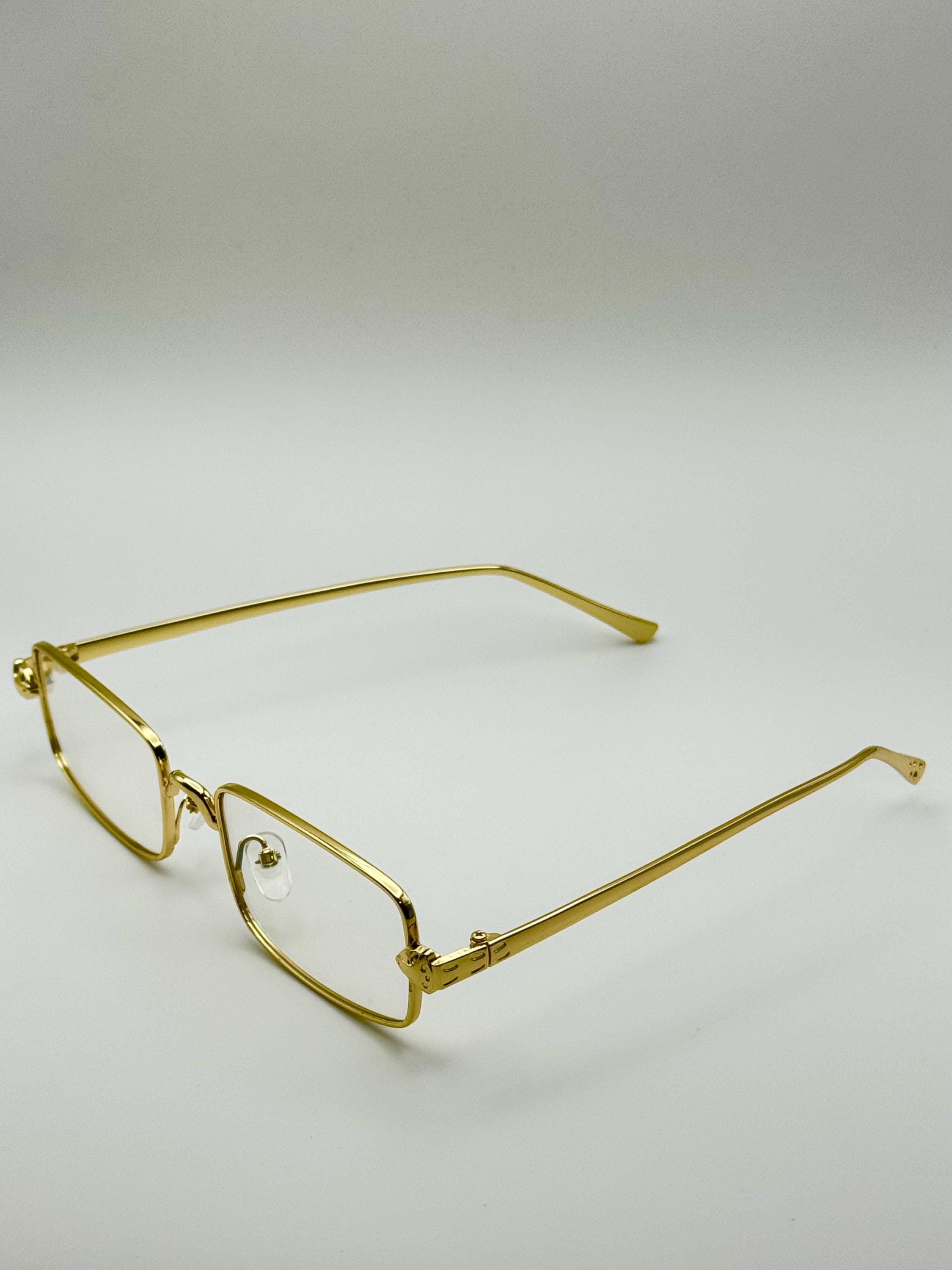 Gold Frame Rectangle Sunglasses: Vintage Y2K Style with  display picture 2