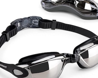 Anti-Fog Gray Swimming Goggles with UV Protection & Adjustable Silicone Frame - Includes Protective Case