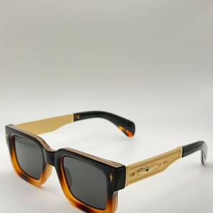 Unisex Polarized Luxury Sunglasses – Square Black & Amber Frame w/ Gold Temples | Designer-Inspired Vintage Style | UV400 Streetwear Shades