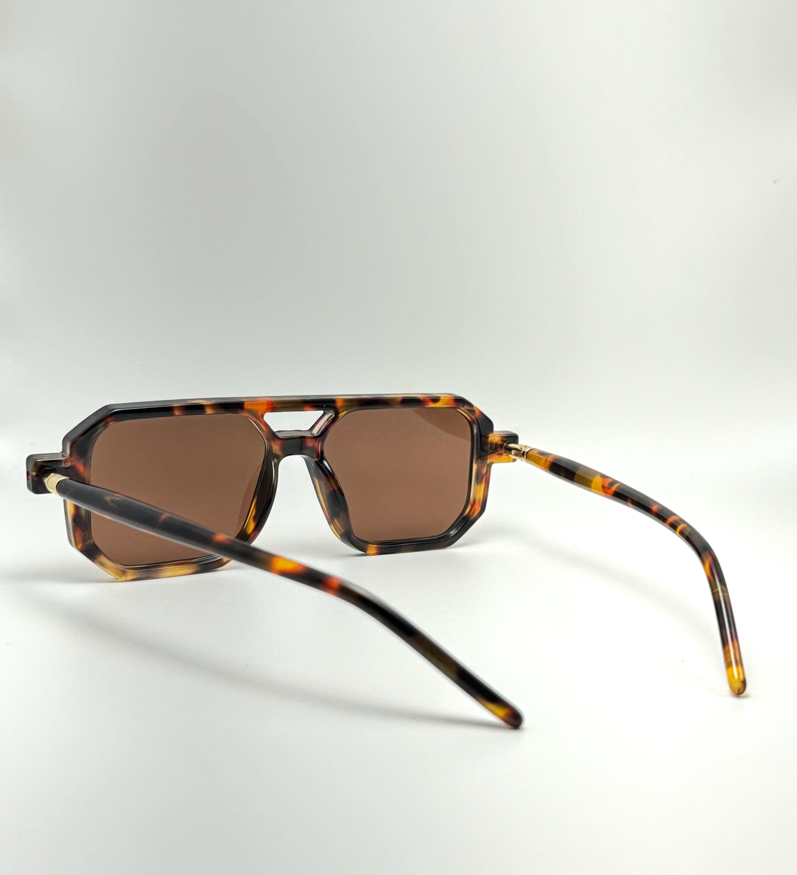Vintage Tortoise Aviator Square Sunglasses: Unisex UV 