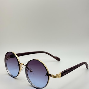Runda vintage solglasögon | Gradienta retro solglasögon | Guldfärgade bågar UV400 glasögon Purple Blue Gradient