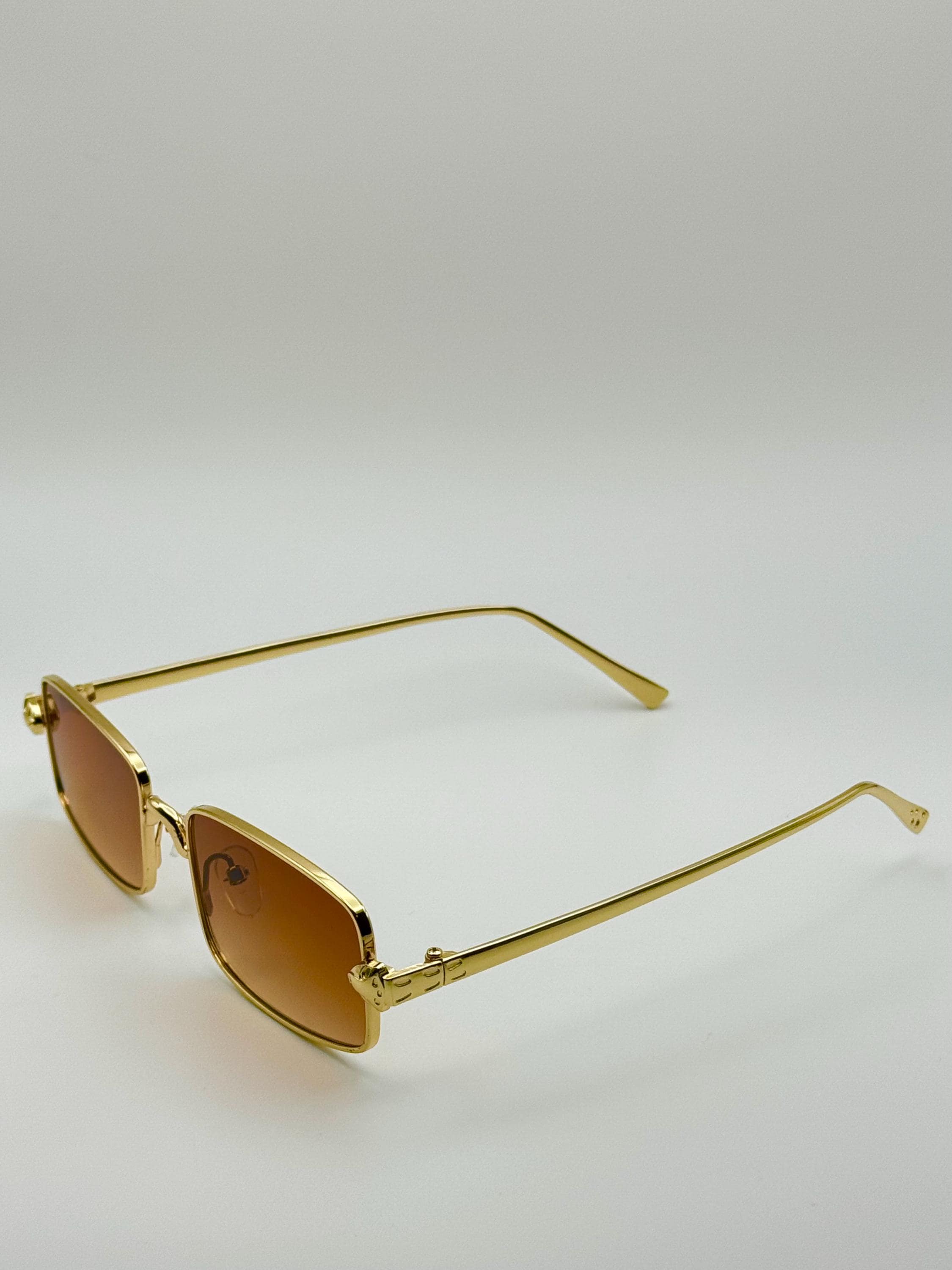 Gold Frame Rectangle Sunglasses: Vintage Y2K Style with  display picture 3